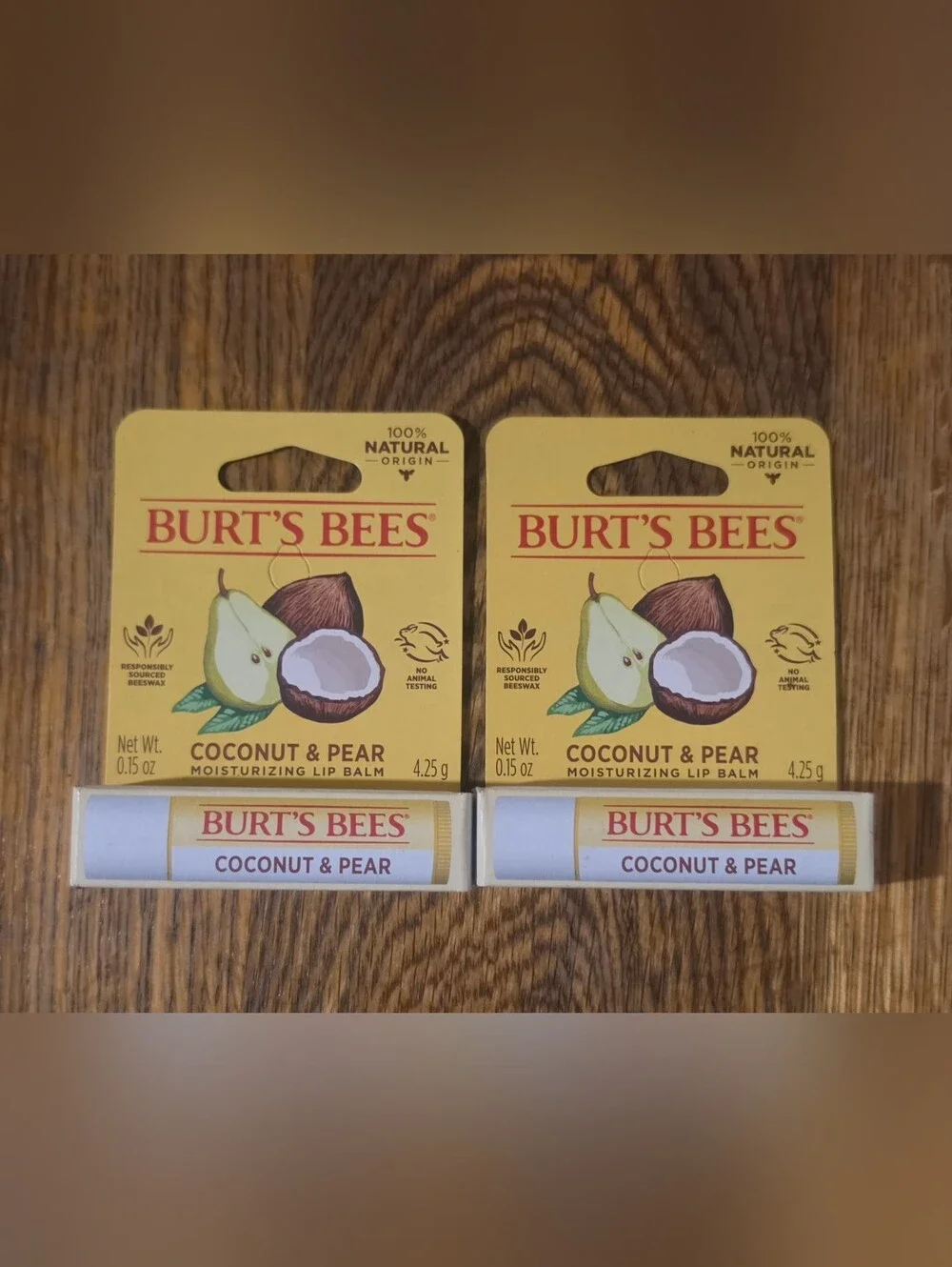 2 x Burt's Bees Coconut & Pear Moisturizing Lip Balm - 0.15oz BNIB